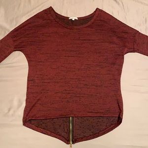 Maroon black 3/4 length sleeve with zipper back